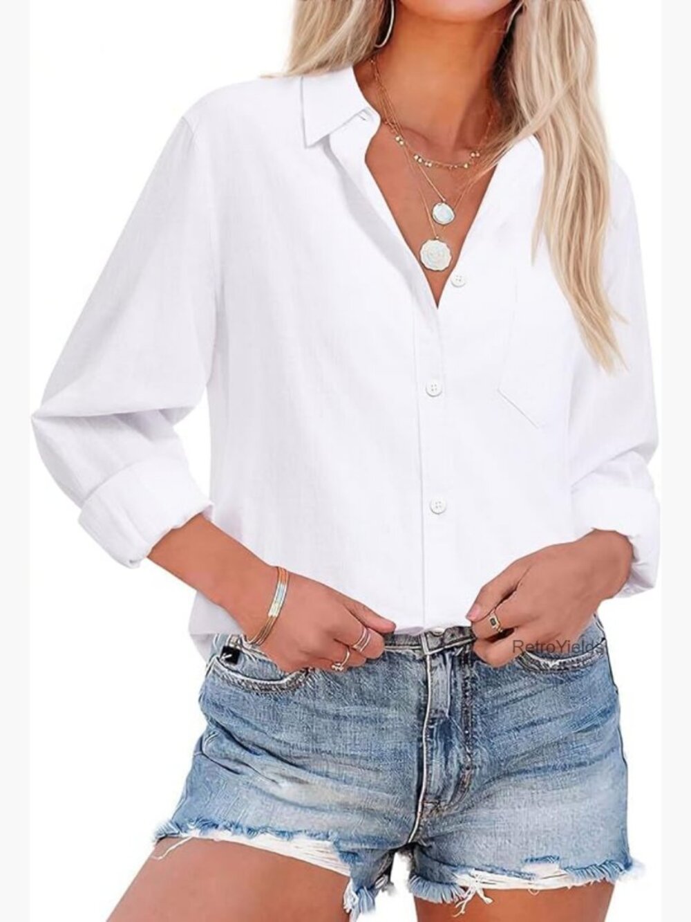 Linen Button Down Shirt Long Sleeve Blouse Women's Summer Top